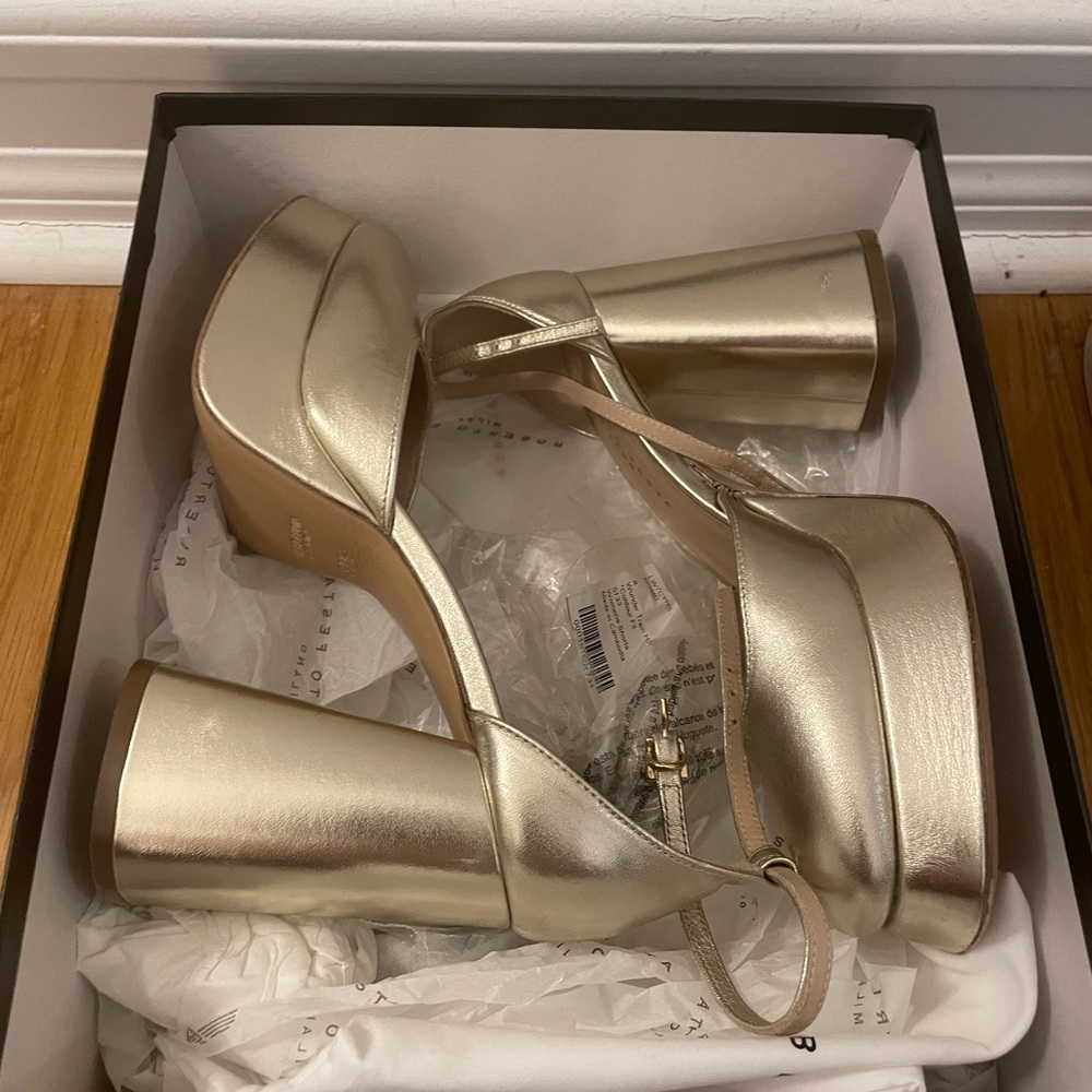 Roberto Festa Nicla 100mm Platform Pumps Gold/Champagne Metallic 37.5